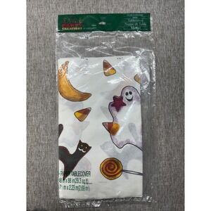 Vintage NOS Halloween Paper Tablecloth 48x88 Tricks N Treats Ghost Cat Moon